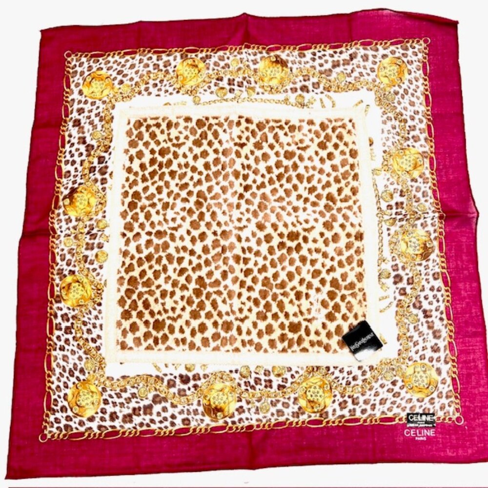 2 New:1 Celine Paris Handker 19" Burgendy Leapard Gold +1 YSL Hand Towel (68) - Picture 11 of 11